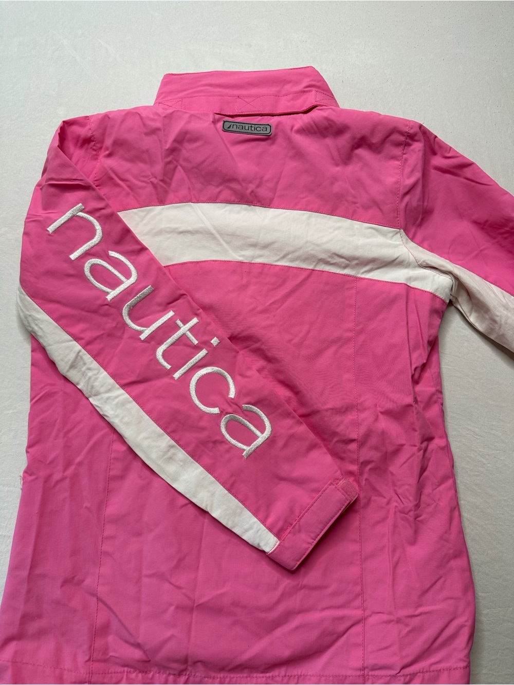 Nautica Pink Jacket with White Stripe and Sleeve Logo